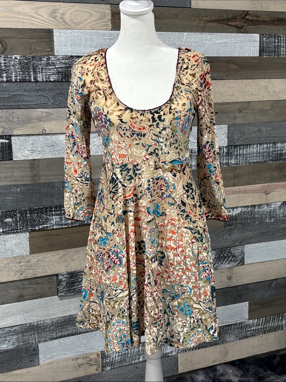Free people velvet burnout Beige Floral Scoop-Neck Women’s Dress